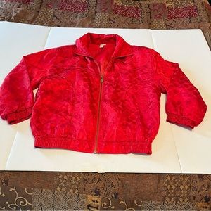FUDA International Women SZ Medium Red Silk Bomber Jacket Vintage Mod Wife *FLAW